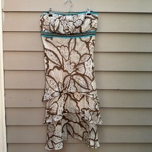 Signature by Sangria Strapless Dress with Brown and White Pattern